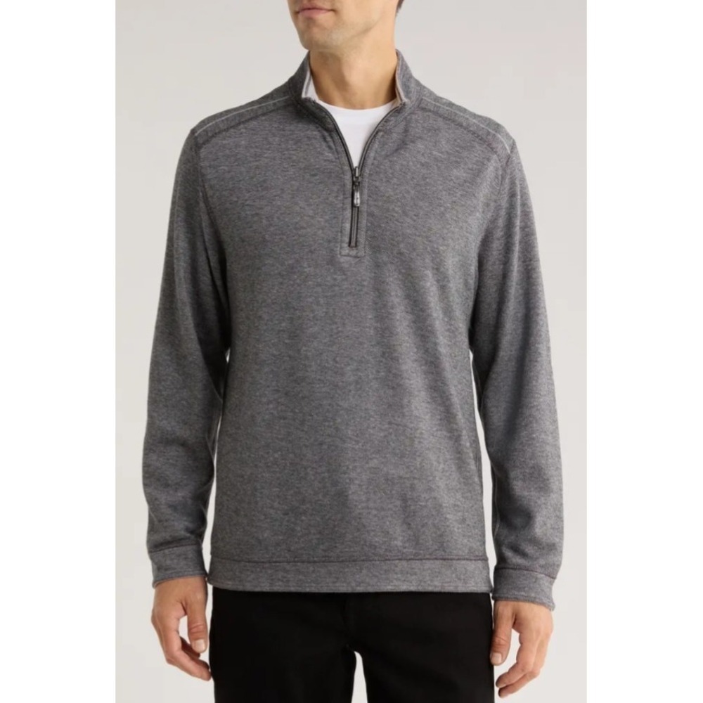 Tommy Bahama Reversible Mens XL Quarter Zip Sweater Gray Pullover Golf Casual